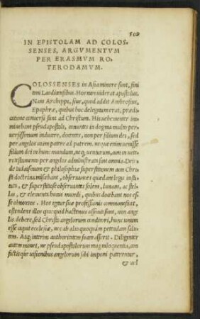 In Epistolam Ad Colossenses, Argumentum Per Erasmum Roterodamum.