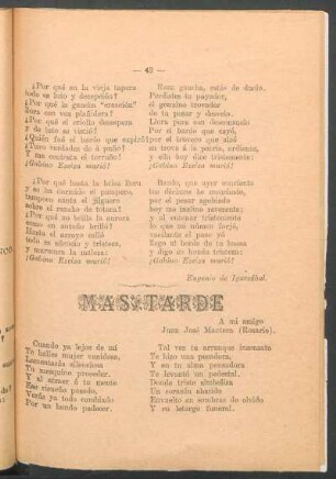 Mas tarde : [Octavas]. - A mi amigo Juan José Mantera (Rosario).