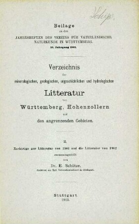 Nachträge zur Litteratur von 1901 und die Litteratur von 1902