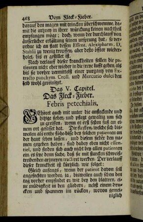 Das V. Capitel. Das Fleck-Fieber. Febris petechialis. - Das IX. Capitel. Das Quartan-Fieber.