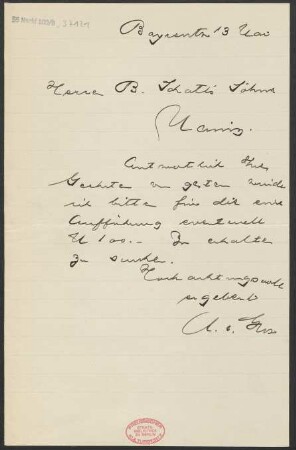 Brief an B. Schott's Söhne : 13.05.1911