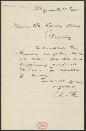 Brief an B. Schott's Söhne : 13.05.1911