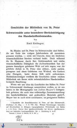 Geschichte der Bibliothek von St. Peter im Schwarzwalde ...