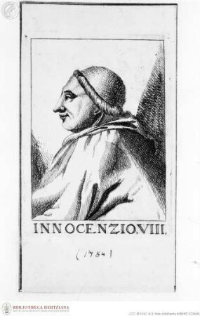 Unbekannte italienische Serie radierter kleinformatiger Papstporträts, Innozenz VIII., Papst, Porträt