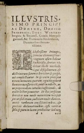 Illustrissimo Principi Ac Domino, Domino Friderico, Duci Wurtembergio & Teccensi [...]