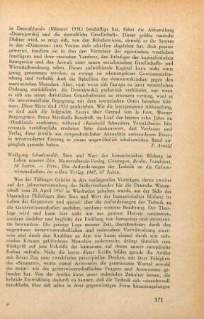 371-372 [Rezension] Schadewaldt, Wolfgang, Sinn und Wert der humanistischen Bildung im Leben unserer Zeit