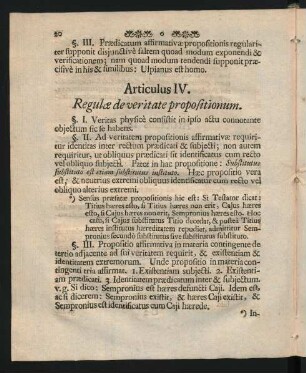 Articulus IV. Regulae de veritate propositionum