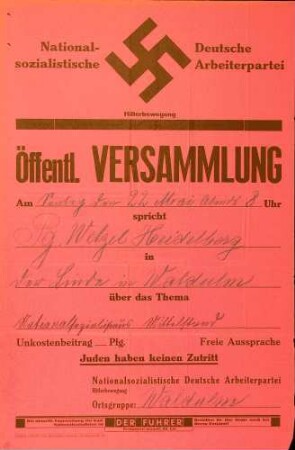 Versammlung der NSDAP-Ortsgruppe Waldulm: Wie stellt sich der Nationalsozialismus zum Mittelstand?