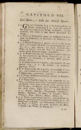 Capitolo VII. Del Nome, e delle sue diverse Specie