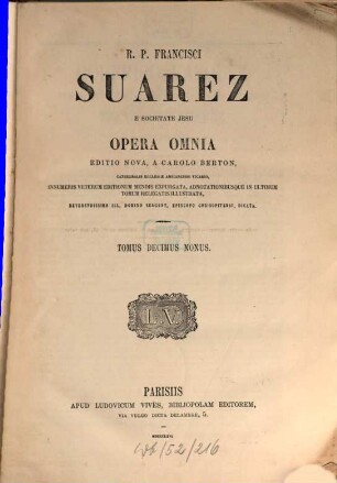 R. P. Francisci Suarez E Societate Jesu Opera Omnia, 19
