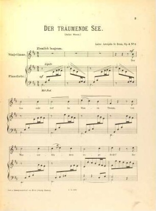 5 Lieder : für Mezzo-Sopran mit Clavier-Begl. ; op. 4, 2. Der träumende See