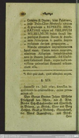 § XIX. Recessus inquisitionis in Criminalibus de anno 1695