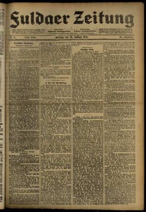 Erste Ausgabe vom Freitag, den 10. Januar 1913.