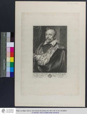 Dominvs Ioannes Van Den Wovwer / Eq. Toparcha Quenastæ Regi Catholico Belli, et Supremi Ærarii in Belgio a Consiliis : Ætatis suæ LVIII. Ao. M.DC.XXXII. / Anton. van Dyck pinxit ; Paul. Pontius sculpsit