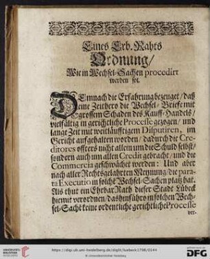 Eines Erb. Rahts Ordnung