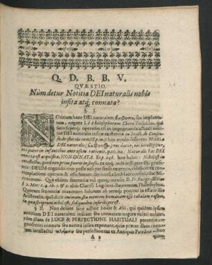 Quaestio. Num detur Notitia Dei naturalis nobis insita atque connata?