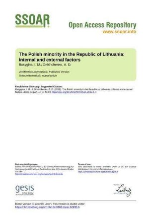 The Polish minority in the Republic of Lithuania: internal and external factors