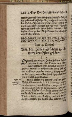 Das 4. Capitel. Von den Hülsen-Früchten welche unter den Pflug gehören.