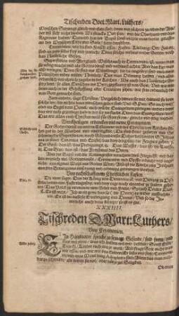 XXXIIII. Tischreden D. Mart: Luthers/ Von Ceremonien.