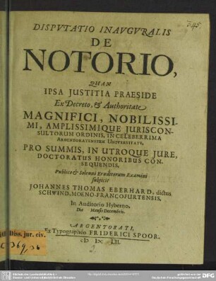 Dispvtatio Inavgvralis De Notorio