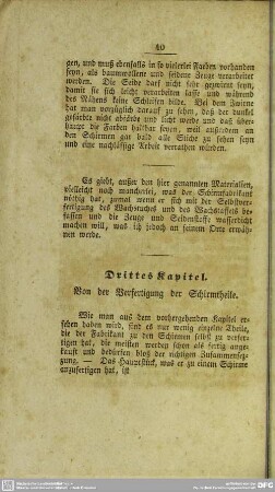 Drittes Kapitel. Von der Verfertigung der Schirmtheile