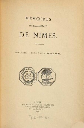 Mémoires de l'Académie de Nîmes. 16. 1893 (1894)