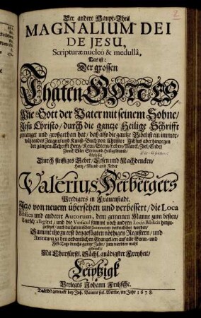 2: Der ... Haupt-Theil Magnalium Dei De Jesu, Scripturae nucleo & medulla, Das ist: Der grossen Thaten Gottes. 2
