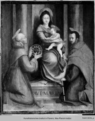 Maria mit Kind zwischen dem heiligen Bernhard von Siena und einem weiteren Heiligen