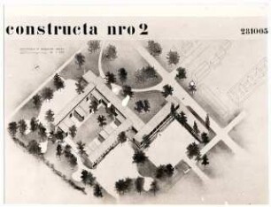 Wettbewerb Volksschule Hannover-Wülfel: Perspektivische Ansicht (Vogelschau) 1:333