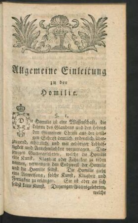 Allgemeine Einleitung zu der Homilie