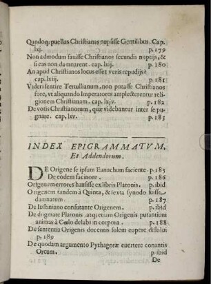 Index Epigrammatum, Et Addendorum.