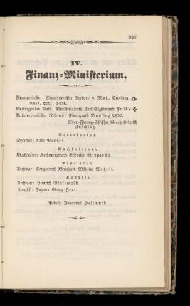IV. Finanz=Ministerium.
