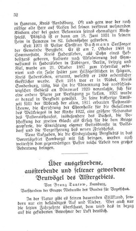 Über ausgestorbene, aussterbende und seltener gewordene Brutvögel des Alstergebiets.