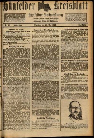 Erste Ausgabe vom Dienstag, den 24. Mai 1927.