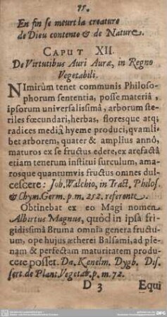 CAPUT XII. De Virtutibus Auri Aurae, in Regno Vegetabili.