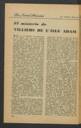 El misterio de Villiers de l'Isle Adam : La novela humana