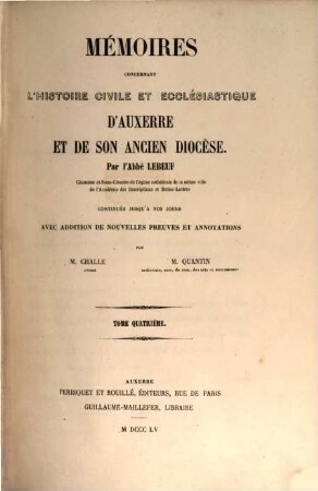 Mémoires concernant l'histoire civile et ecclésiastique d'Auxerre et de son ancien diocèse, 4