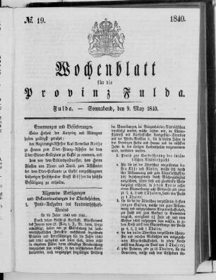 Nr. 19, Ausgabe vom 9. Mai 1840