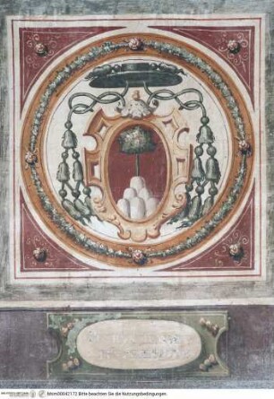 Fries mit Ideallandschaften, Wappen kirchlicher Würdeträger der Familie Cesi und Grotesken, Bischofswappen des Pietro Donato Cesi