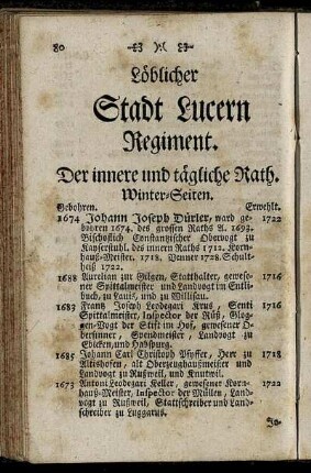 Löblicher Stadt Lucern Regiment.