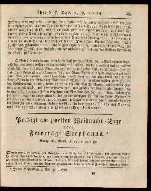 Predigt am zweiten Weihnachts-Tage oder Feiertage Stephanus