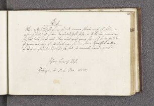 Johann Heinrich Voß. – Incipit: Wer in Gesellschaft seiner Freunde immer Worte wägt, ist selten ein wahrer Freund und selten der Freundschaft fähig;. – Göttingen, 12.11.1773