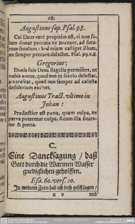 C. Eine Dancksagung, daß Gott durch die Warmen Wasser gnediglichen geholffen