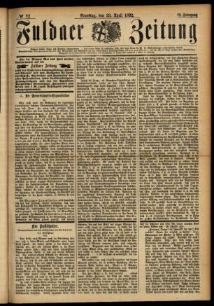 Ausgabe vom Samstag, den 23. April 1892.