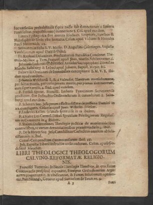 Libri Theologici Theologorum Calvino-Reformatae Religionis.