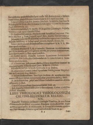 Libri Theologici Theologorum Calvino-Reformatae Religionis.