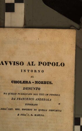Avviso al popolo intorno al cholera-morbus
