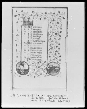 Fragment eines Stundenbuches — Kalenderseite Oktober mit zwei Medaillons, Folio 10recto