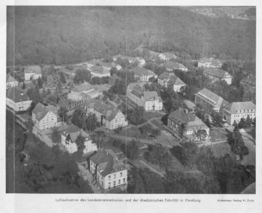 Luftaufnahme des Landeskrankenhauses und der Medizinischen Fakultät in Homburg