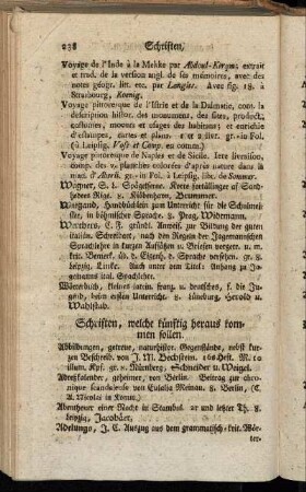 Schriften, welche künftig heraus kommen sollen.